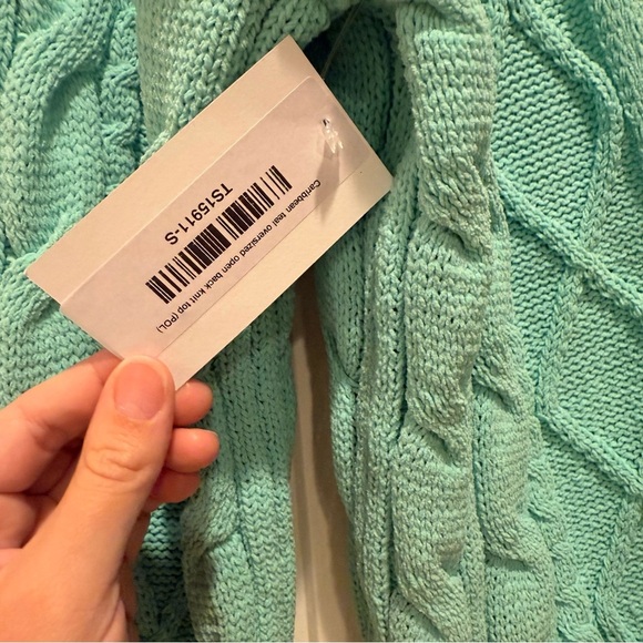 POL Cable Knit Sweater Women’s Small Open Back Tie Green Boho Colorful Pocket - Picture 5 of 10